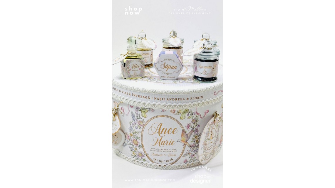 Set Prima Băiță cu Nașii după Botez Belle Époque Floral Garden 17